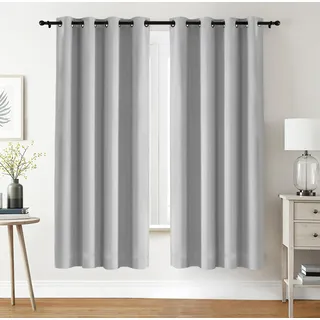 Utopia Bedding Verdunkelungsvorhänge mit Ösen thermovorhang 2er Set [140x175 cm, Grau Weiß] wärme und kälteisolierende und schalldämmende Vorhang Blickdicht für Wohnzimmer, Schlafzimmer & Büro