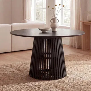 FineBuy Esstisch rund Ø 120 cm Mango Massivholz Schwarz – Moderner Holztisch mit Gittergestell, Design Esszimmertisch 4 Personen, Küchentisch massiv - Schwarz
