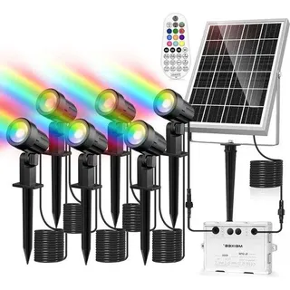 Solar spots für Garten, Balkon und Weg mit 6 Einheiten, RGB-Farbe, 10 Farben, 12 Modi, Timerfunktion, IP66-Wasserfest, mit Fernbedienung