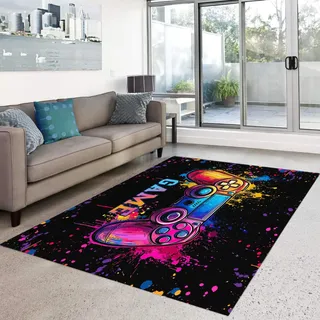 HOSIMA Gamecontroller-Teppich, weiche Bodematte, rutschfeste Schlafzimmermatte, kurzflorig, Flauschigkeit, waschbar (Gamepad 150 x 200)