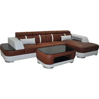 Leder Polster Sitz Design Modern Eck Garnitur Sofa Wohnlandschaft L Form USB LED - Braun