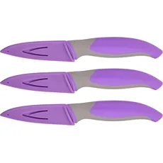 3er Set Küchenmesser mit Klingenschutz, antibakteriell, lila