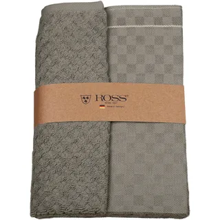 Ross 2er Set 908, 1 Geschirrtuch + 1 Küchenfrottiertuch in einer Banderole« Zwirn Halbleinen Geschirrtuch + Küchenfrottiertuch aus 100% Baumwolle, grau