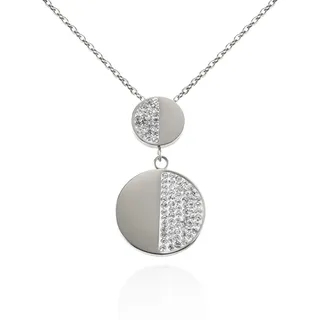 namana Halskette mit Scheiben-Anhänger für Damen. Elegante Halskette mit Doppelscheiben aus Edelstahl mit Swarovski-Kristallen. Stilvolle Damenhalskette für Frauen mit Geschenkbox