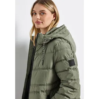 Steppjacke STREET ONE, Damen, Gr. 40, grün (lichen grün), Web, Obermaterial: 100% Polyester. Futter: 100% Nylon. Wattierung: 70% Polyester (REPREVE), 30% Polyester, unifarben, gerade ca. Mitte Oberschenkel, Rundhals, elastischer Bund, Jacken Steppjacke, lange Winterjacke, mit Kapuze