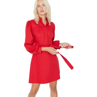 TRENDYOL Frau Große Größen Mini Bodycon Regular Fit Webstoff Plus-Size-Kleid , Rot, 34