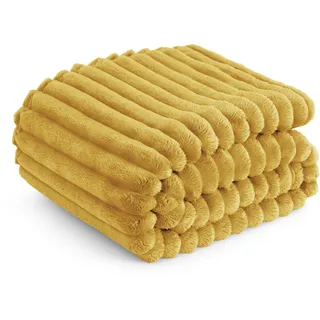 BEDSURE Kuscheldecke Flauschig - Wolldecke & Fleecedecke, Sofadecke, Weiche Warme Grobe Korddecke für Zimmer Deko, Wohn- & Kuscheldecken, Tagesdecke, Gelb, 150 x 200 cm