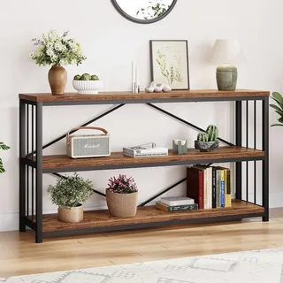 Konsolentisch Schmal Vintage Braun Holz Metallgestell 140x34x74cm - Braun, Schwarz