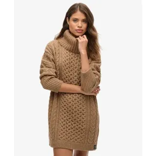 Superdry für Damen. W8011743A Braunes geflochtenes Strickkleid (S), Lässig, Acryl, Langarm