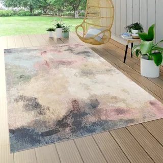Outdoor Teppich Wetterfest Wohnzimmer Vintage Farbverlauf Pastell Abstrakt Beige Grösse 200 cm Rund - Bunt