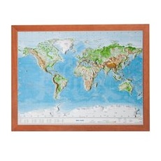 Georelief 3D Reliefkarte Welt - mit Holzrahmen - klein