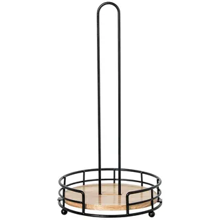 DRW Küchenrollenhalter aus Metall und Holz in Schwarz, 17 x 17 x 31 cm