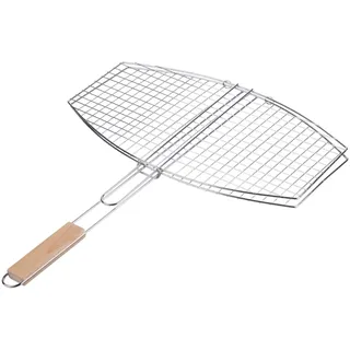 alpina Grillkorb 55x45 cm - Grillkorb mit Holzgriff - Grillzubehör für Fleisch und Gemüse - Silber