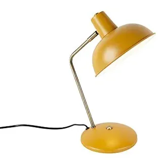 Qazqa - Modern Retro Tischlampe gelb mit Bronze - Milou I Wohnzimmer I Schlafzimmer - Stahl Rund - LED geeignet E14