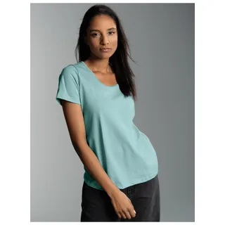 T-Shirt TRIGEMA "TRIGEMA Damen T Shirt aus Biobaumwolle", Damen, Gr. XL, gletscher, Single Jersey, 100% Baumwolle (Bio-Baumwolle kbA), Basic, lang, ohne Ausschnitt, Shirts T-Shirt