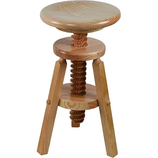 Aranaz Drehhocker aus Holz, rund, niedrig, höhenverstellbar, ideal für Zuhause, Esszimmer, Küche oder Garten, aus Kiefernholz, lackiert, 29 x 29 x 48-64 cm