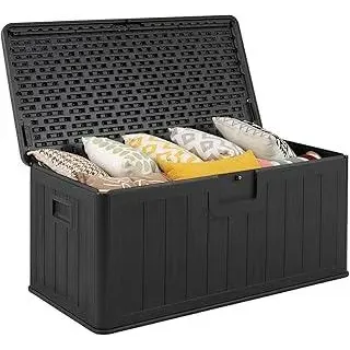 COSTWAY Gartenbox 378 L, Auflagenbox Wasserdicht für Garten mit Abschließbarem Deckel, Aufbewahrungsbox für Kissen & Gartengeräte, Kissenbox Outdoor für Terrasse, Balkon, Garten (Schwarz)