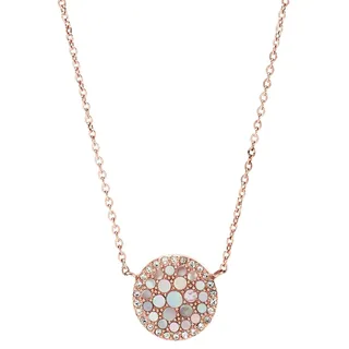 Kette mit Anhänger FOSSIL "Schmuck Edelstahl VINTAGE GLITZ Pearl Disc Pendant", rosa (roségoldfarben, perlmuttfarben, kristallweiß), Halsketten, Damen, Edelstahl, L: 47, Kette mit Anhänger, mit Glasstein - mit Perlmutt