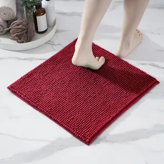 Decomira Badematte rutschfest | Als Badteppich Set kombinierbar | Badezimmer-Teppich Bad-Vorleger waschbar aus Chenille | Duschvorleger für Dusche, Badewannen, WC Vorleger | Rot - 45x45 cm