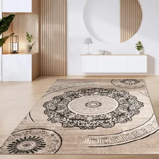 Paco Home Teppich Wohnzimmer Kurzflor Vintage Geometrische Moderne Muster Braun Beige, Grösse:80x150 cm, Farbe:Braun 8