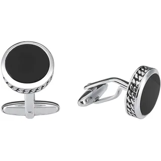 Vinani Design Manschettenknöpfe Onyx rund Verzierung geschwärzt glänzend 925 Sterling Silber Herren Anzug Hemd 2MAG