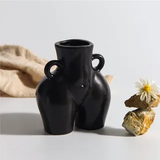 Romehaha Body Butt Vase, Moderne Blumenvase in Körperform, Keramikvase für Pflanzen & Deko, Po-Vase Boho-Stil (Schwarz)