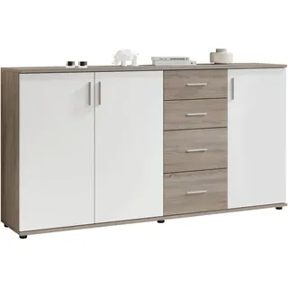 Boxxx Kommode , Weiß, Eiche dunkel , Kunststoff , 2 Fächer , 4 Schubladen , 160x84x35 cm , Made in Eu , Typenauswahl, stehend , Kleinmöbel, Kommoden, Kommoden