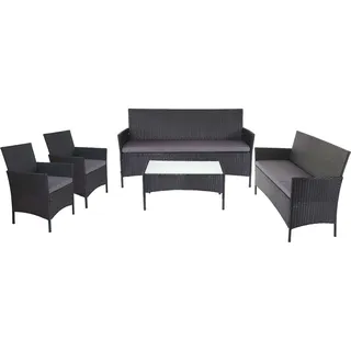 MCW 3-2-1-1 Poly-Rattan Garten-Garnitur Hamar, Lounge-Set Sitzgruppe Sofa ~ anthrazit, Kissen anthrazit