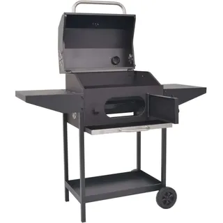 vidaXL Holzkohlegrill Smoker mit Ablage Schwarz - Schwarz