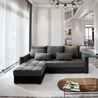 masseno Ecksofa KOS PIK mit Schlaffunktion L-Form, Sofa mit Bettkasten, Wohnzimmersofa, Couch, Soffa, Bettsofa, Couchgarnitur- Hellgrau, SAWANA 21 + MADRYT 9100 - Hellgrau