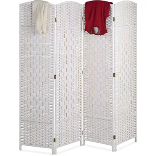 Relaxdays Paravent , weiß , Papier, Holz , 160x170x2 cm, , Wohnzimmer, Raumteiler, Raumtrenner,