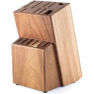 Messerblock Holz ohne Messer - Universal Messerhalter aus Akazienholz für 15 Messer - Sicherer Messerorganizer mit Scherenfach & Wetzstahl-Schlitz - Rutschfester Küchenmesserblock (Braun)