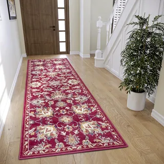 Hanse Home Caracci Teppich Orientalisch – Orient Läufer klassisch dicht gewebt mit Ornamenten und Blumenmotiven Weicher Kurzflor für Schlafzimmer, Esszimmer, Wohnzimmer, Flur, Küche – Rot, 80x240cm