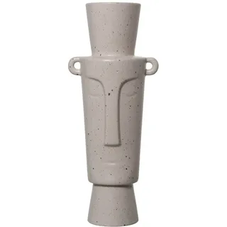 DRW Tischvase mit einem Gesicht und Keramikgriffen in Beige Granulat 18 x 13 x 40 cm, 18x13x40cm