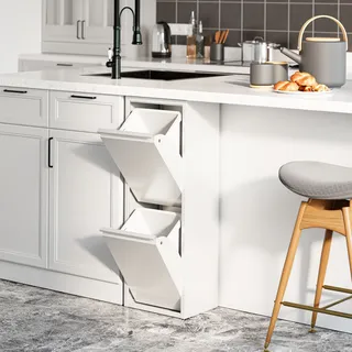 Mülltrennschrank 'Sollentuna' mit 2 Kippfächern Metall 2 x 14 L Eimer Weiß - Weiß