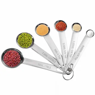 JJUNW 6 Stück Messlöffel-Set, Kleiner Messlöffel aus Edelstahl, Langer Griff Kaffee Messlöffel Messset Gewürzlöffel Esslöffel Dosierlöffel für Klein Gewürzgläser Trockenrationen Flüssigkeit Backmessen