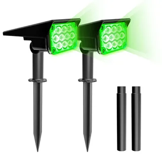 T-SUN 2 Stück Solarlampen für Außen Strahler, 20 LED Green Solarleuchten für Außen mit IP65 Wasserdicht, 2 Helligkeit Dusk to Dawn Solar Gartenleuchten für Hof Garten Bäume Haustür Garage Weg(Grün)
