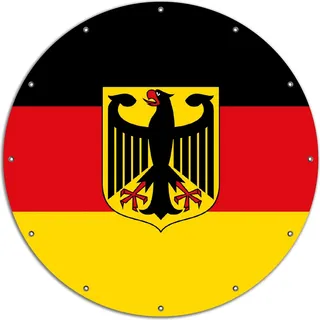 Wallario rundes Outdoor-Poster für Garten oder Balkon, Motiv Deutsche Flagge mit Wappen, 120 cm Durchmesser - Schwarz