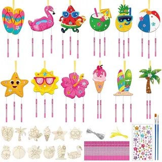 Windspiel Bastelset Kinder 12 Stück Holz Sommerstrand Hawaii Party Dekoration Klangspiel Garten Kreativ