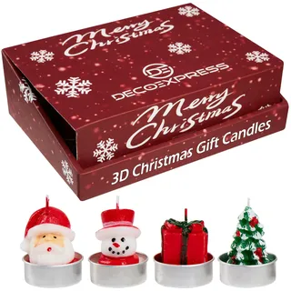 DECO EXPRESS Teelichter Weihnachten Deko, Kerzen Set, Multipack mit 2.5, 3 oder 6 Stunden Brenndauer, Nicht Duftend (Mehrfarbig 3D 12 Pack)