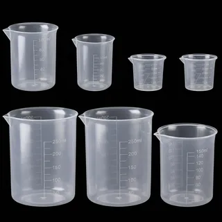 7 Stück Messbecher Set, Kunststoff Messbecher Klein | 30ml 50ml 100ml 150ml 250ml Transparent Präzisions Measuring Cups mit Skala für Küche Labor Kochen Waschmittel