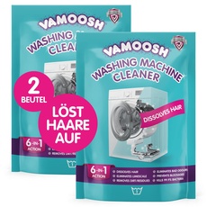 Vamoosh 6-in-1 Waschmaschinenreiniger, löst Haare, beseitigt schlechte Gerüche, entfernt Kalk, Tiefenreinigung, hinterlässt frische Riechen, antibakteriell, entkalkt, 2 Beutel, 2 Wäschen