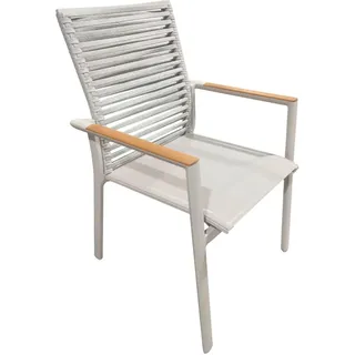 Zebra Stapelsessel , Sandfarben , Metall, Textil , Teakholz , eckig , 62x91x65 cm , stapelbar , Gartenmöbel, Balkonmöbel, Balkonstühle