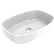 ERCOS Rechteckiger Keramik Aufsatzwaschtisch, Badezimmer Waschbecken Farbe Weiß Glanz, Ohne Überlauf, Maße 600X380 mm