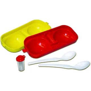 Eierbehälter Eierträger Eierbox 2-fach mit Salzstreuer und Löffel rot/gelb Perfekter Picknick Begleiter DDR Ostalgie