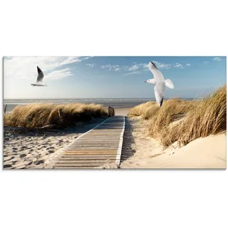 Artland Glasbild »Nordseestrand auf Langeoog mit Möwen«, Strand, (1 St.), in verschiedenen Größen, blau