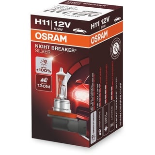 Osram Night Breaker Silver H11, +100% mehr Helligkeit, Halogen-Scheinwerferlampe, 64211NBS,