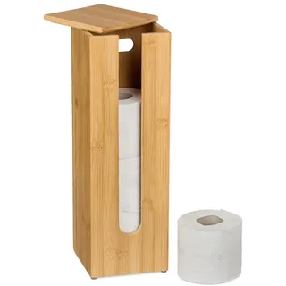 Relaxdays Toilettenpapier Aufbewahrung Bambus, für 4 Rollen, Toilettenpapierbehälter stehend, HBT 42x13,5x13,5 cm, natur