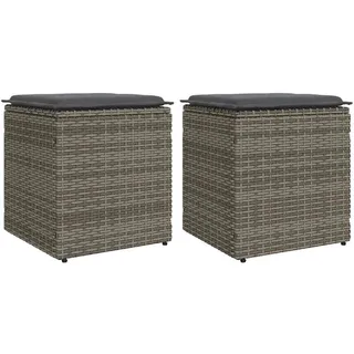 vidaXL Gartenhocker Mit Kissen 2er Set Grau 40/40/43 Cm Poly Rattan , Kunststoff , 40x43x40 cm , Gartenmöbel, Gartensessel, Gartenhocker