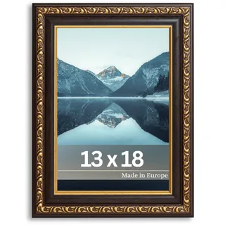 VictoR antiker - kunstvoller Fotorahmen „Chagall“ in Schwarz Gold - 13x18 cm Deko Bilderrahmen Vintage - geeignet für Urkunden - Zeugnisse - Bilderrahmen Schwarz 13x18 - Barock